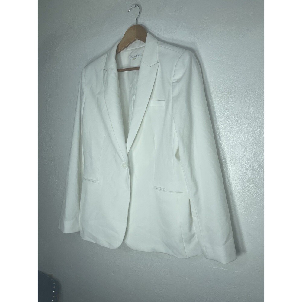 Calvin Klein White Blazer Women One Button Blazers Jacket Size 14 Career O - Picture 8 of 13